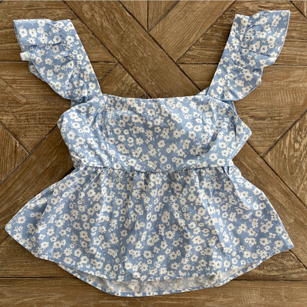 Altar'd State Blue and White Floral Top